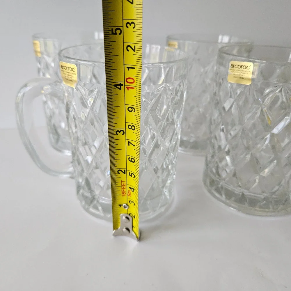 Vtg Paul Sebastian Arcoroc Crystal Glasses 12oz SET OF 4 Tempered Cut Coffee Tea